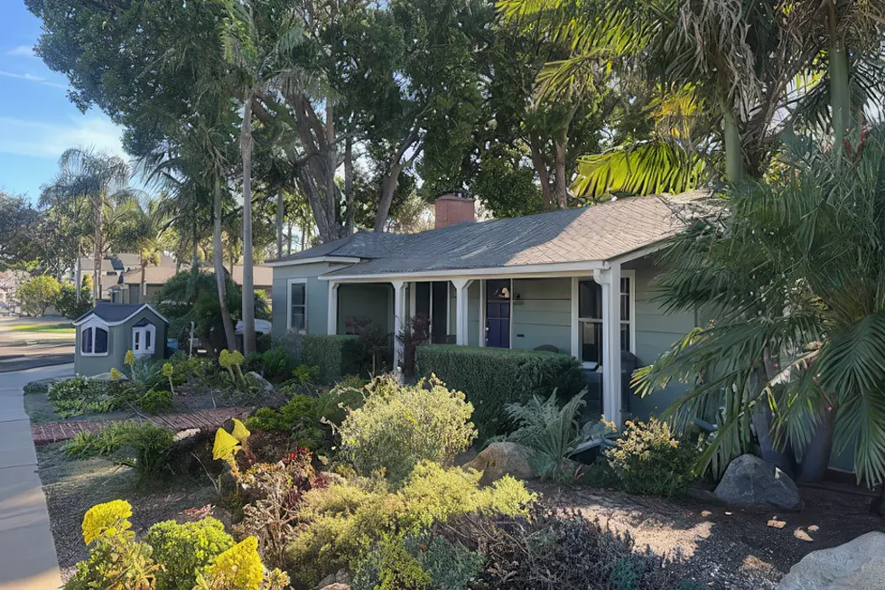 Freshly painted Midtown Ventura California home with matching backyard playhouse and landscaped garden